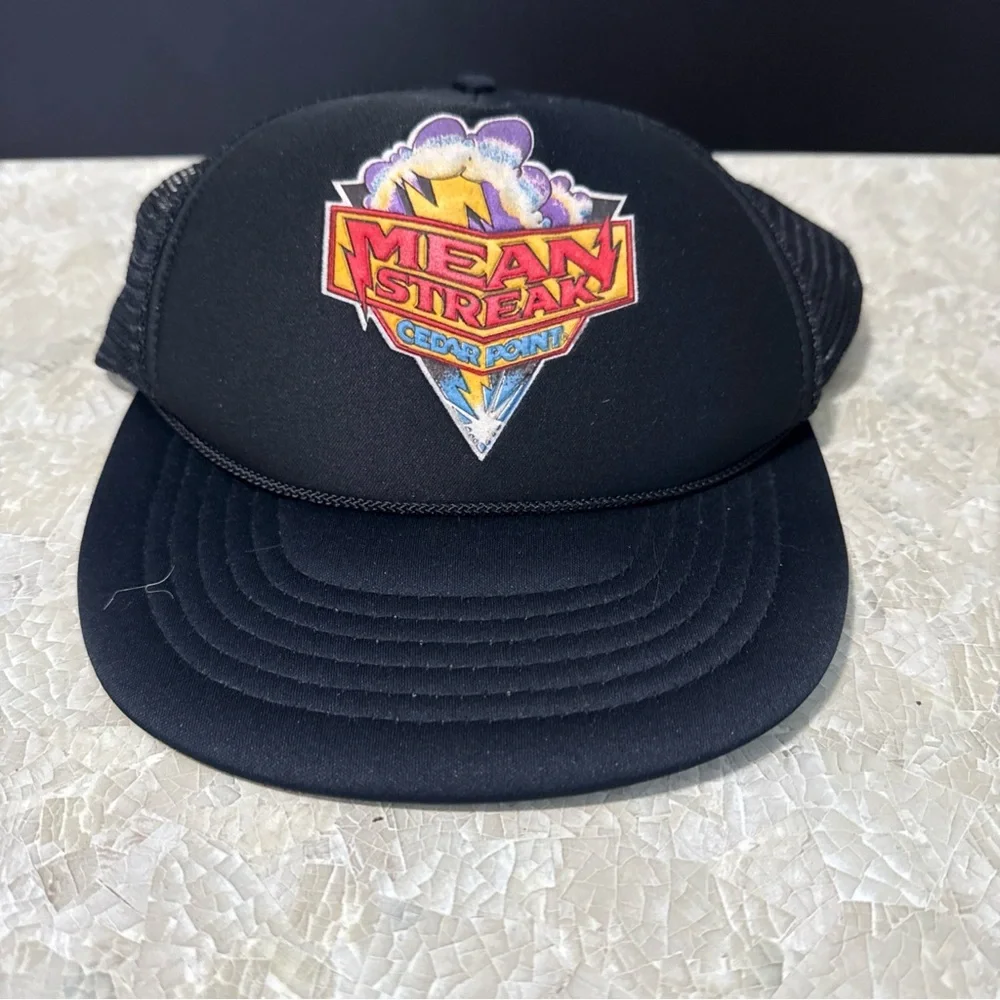 Vintage 80s Cedar Point Mean Streak Ride Trucker Hat Merch Rare Ohio Cap - Picture 1 of 6